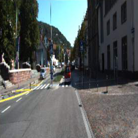 A street seen from a car, from KITTI