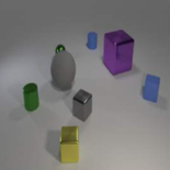 A rendered scene with several objects